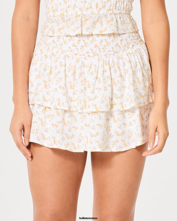 mini-jupe à taille ultra haute femmes fleurs blanches Hollister bas RRRJX721