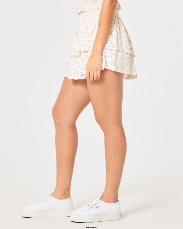 mini-jupe à taille ultra haute femmes fleurs blanches Hollister bas RRRJX721