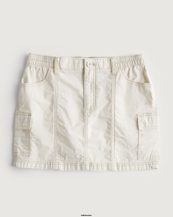 minijupe cargo en popeline à taille haute femmes crème Hollister bas RRRJX534