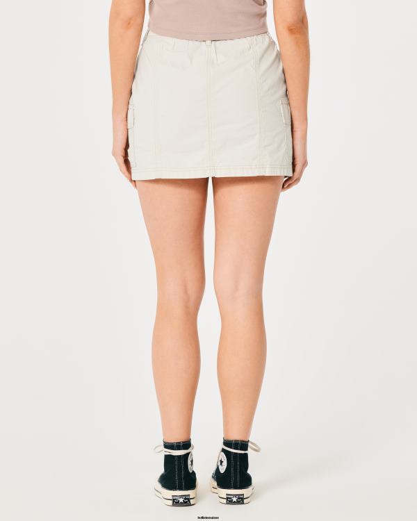 minijupe cargo en popeline à taille haute femmes crème Hollister bas RRRJX534