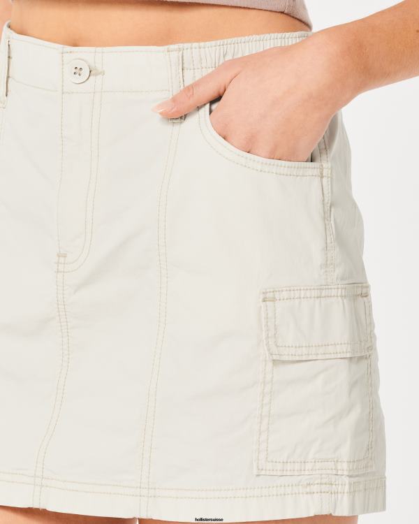 minijupe cargo en popeline à taille haute femmes crème Hollister bas RRRJX534