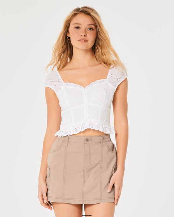 minijupe cargo en popeline à taille haute femmes kaki Hollister bas RRRJX677