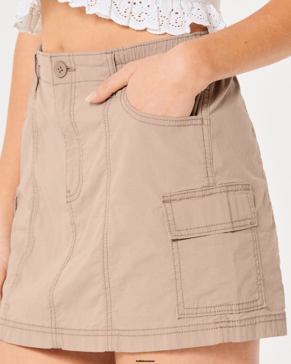 minijupe cargo en popeline à taille haute femmes kaki Hollister bas RRRJX677