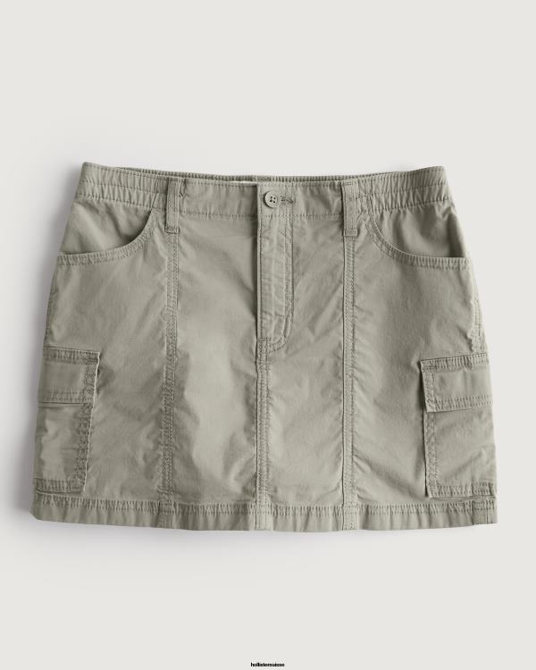 minijupe cargo en popeline à taille haute femmes olive verte Hollister bas RRRJX544