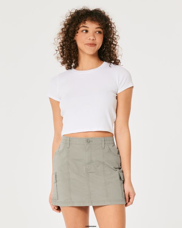 minijupe cargo en popeline à taille haute femmes olive verte Hollister bas RRRJX544