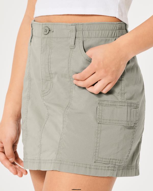 minijupe cargo en popeline à taille haute femmes olive verte Hollister bas RRRJX544
