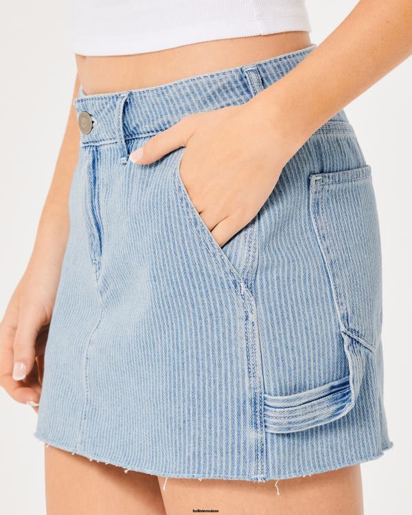 minijupe menuisier taille basse à rayures chemin de fer femmes rayures légèrement délavées Hollister bas RRRJX724
