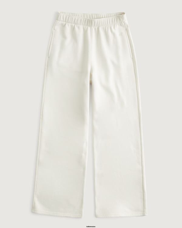 feel good pantalon large en molleton à taille ultra haute femmes crème Hollister bas RRRJX494