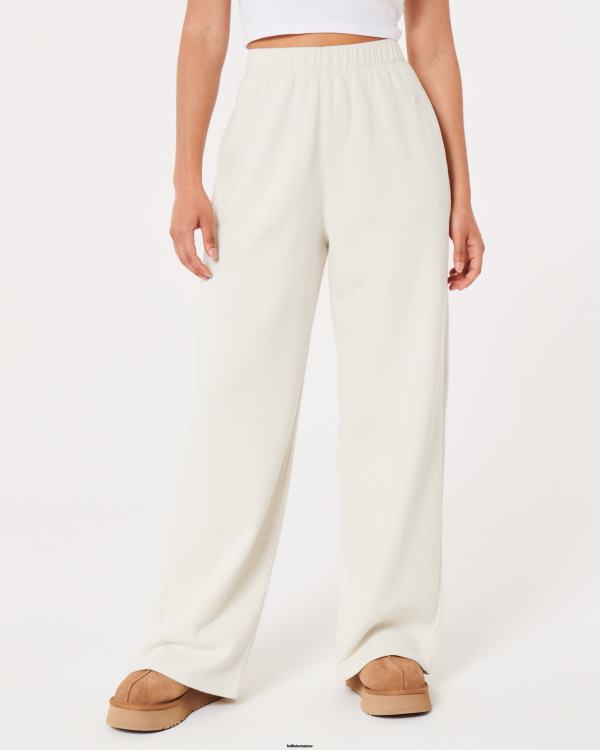 feel good pantalon large en molleton à taille ultra haute femmes crème Hollister bas RRRJX494