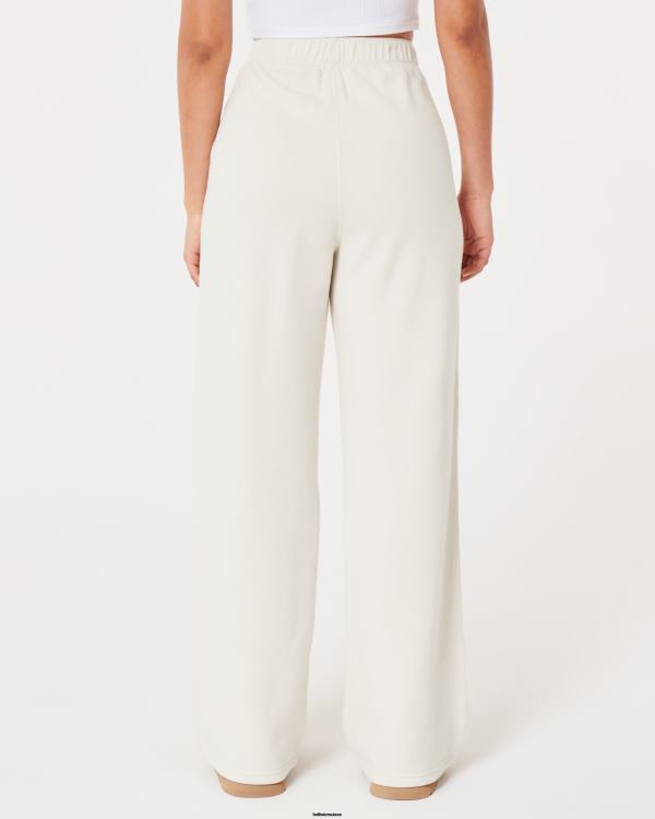 feel good pantalon large en molleton à taille ultra haute femmes crème Hollister bas RRRJX494