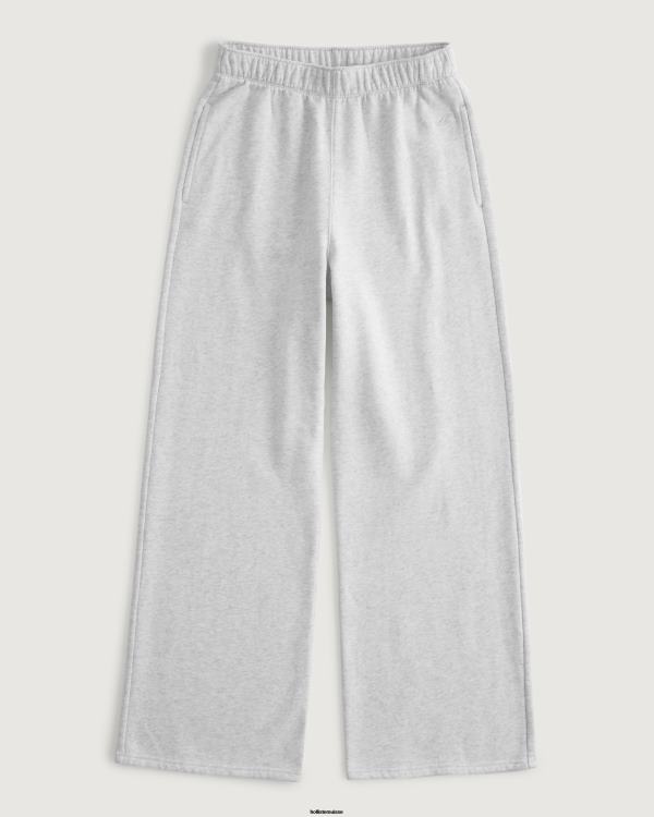 feel good pantalon large en molleton à taille ultra haute femmes gris chiné clair Hollister bas RRRJX491