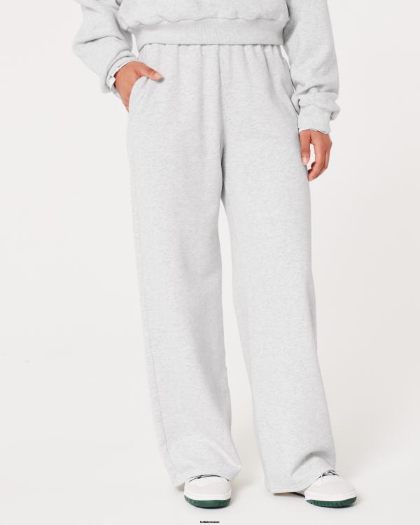 feel good pantalon large en molleton à taille ultra haute femmes gris chiné clair Hollister bas RRRJX491
