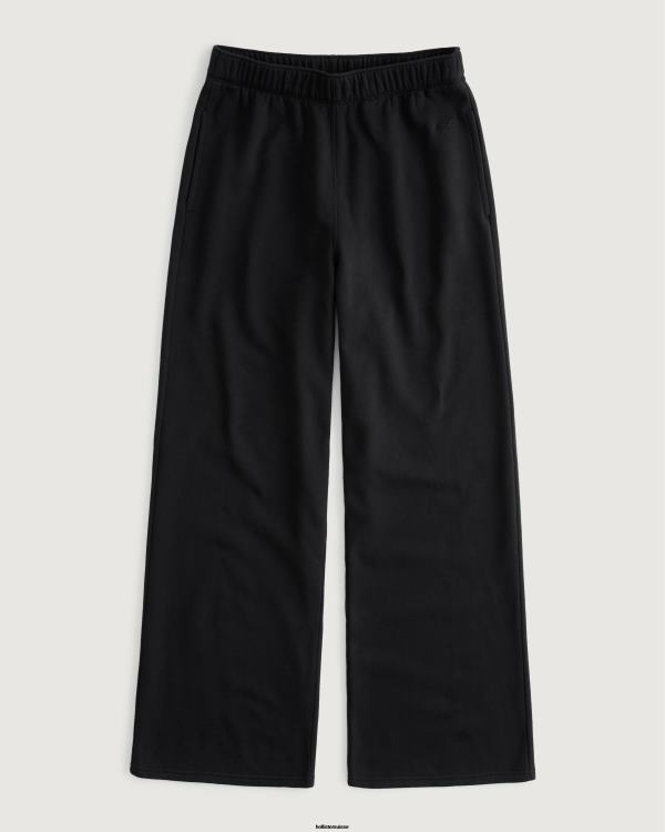 feel good pantalon large en molleton à taille ultra haute femmes noir Hollister bas RRRJX514