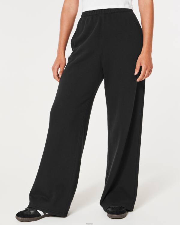 feel good pantalon large en molleton à taille ultra haute femmes noir Hollister bas RRRJX514