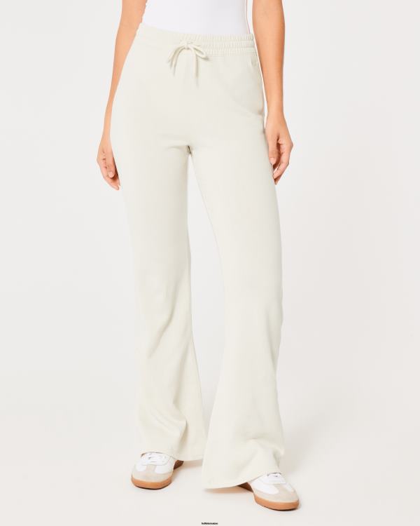 pantalon évasé en molleton à taille ultra haute femmes crème Hollister bas RRRJX718