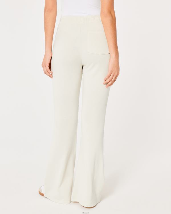 pantalon évasé en molleton à taille ultra haute femmes crème Hollister bas RRRJX718