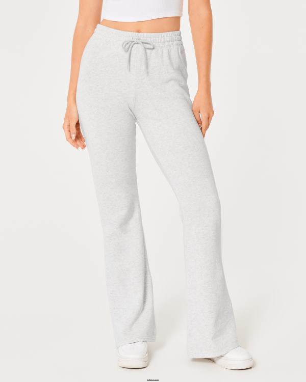 pantalon évasé en molleton à taille ultra haute femmes gris chiné clair Hollister bas RRRJX598