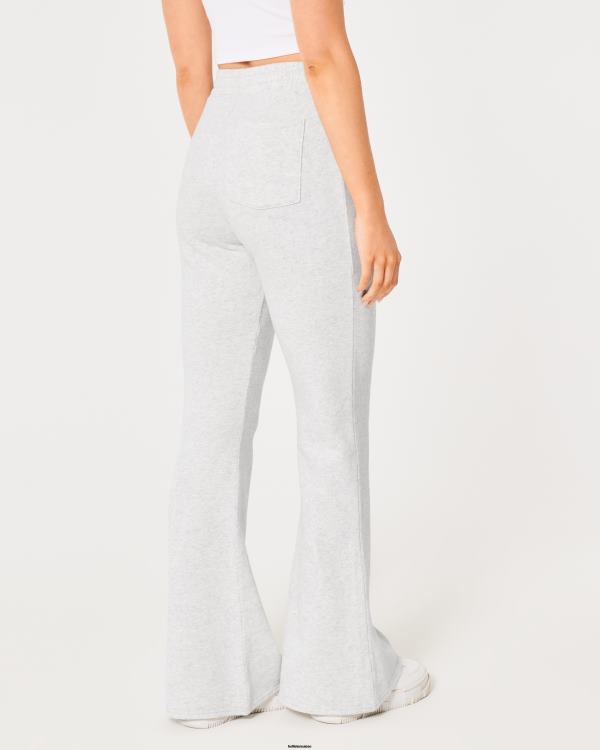 pantalon évasé en molleton à taille ultra haute femmes gris chiné clair Hollister bas RRRJX598