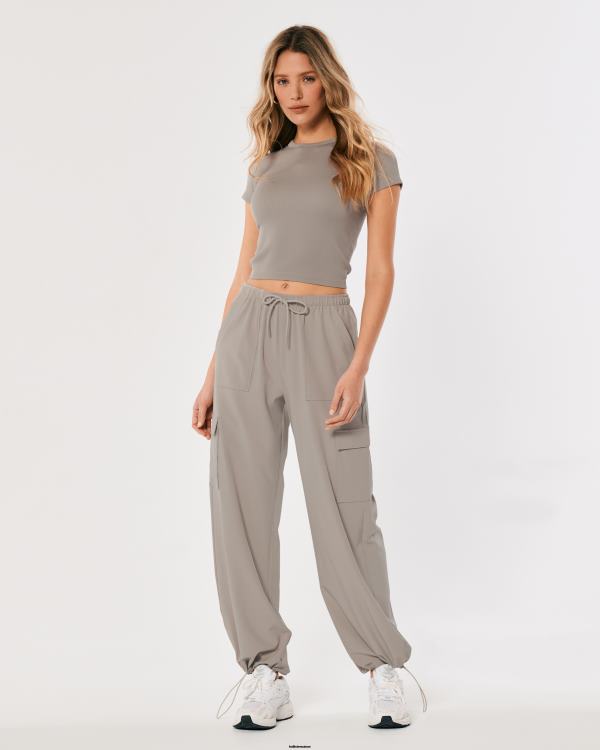 gilly hicks active pantalon parachute taille mi-haute femmes plat gris foncé Hollister bas RRRJX717