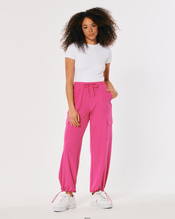 gilly hicks active pantalon parachute taille mi-haute femmes rose foncé Hollister bas RRRJX764
