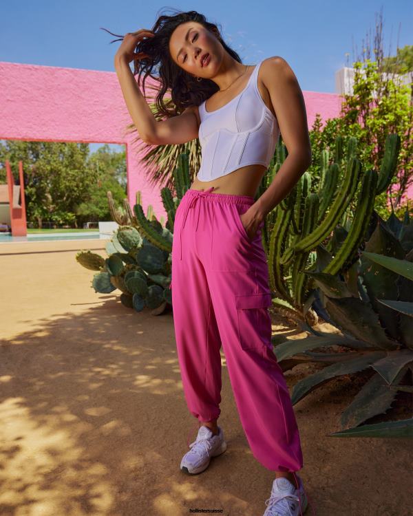 gilly hicks active pantalon parachute taille mi-haute femmes rose foncé Hollister bas RRRJX764