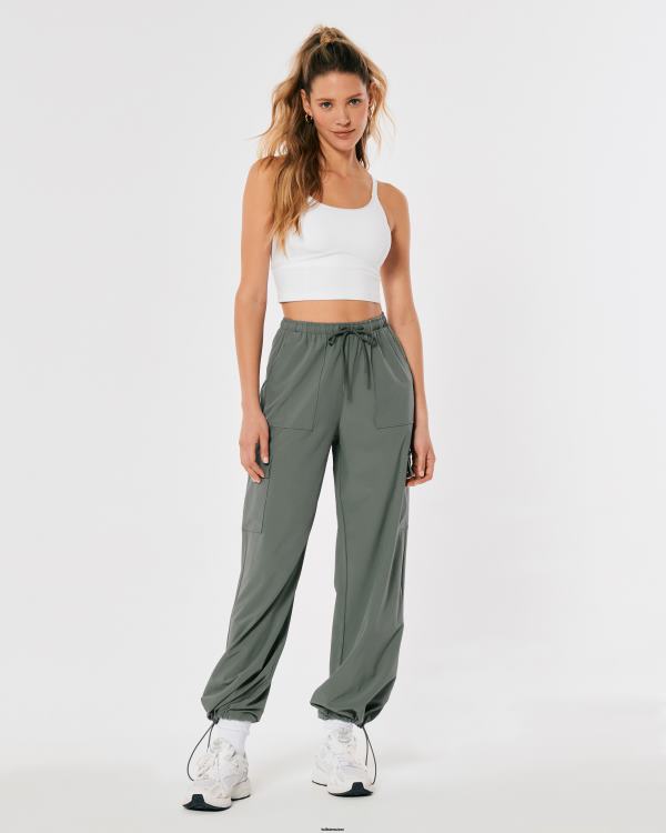 gilly hicks active pantalon parachute taille mi-haute femmes vert sauge foncé Hollister bas RRRJX765