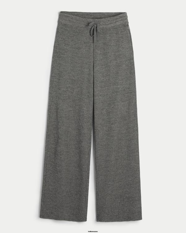 gilly hicks pantalon large confortable à micro-gaufres femmes gris chiné foncé Hollister bas RRRJX785