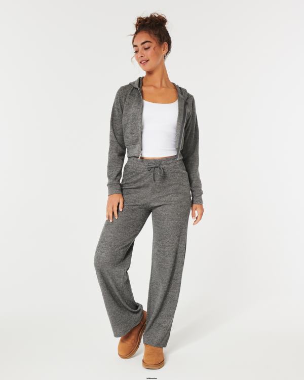 gilly hicks pantalon large confortable à micro-gaufres femmes gris chiné foncé Hollister bas RRRJX785