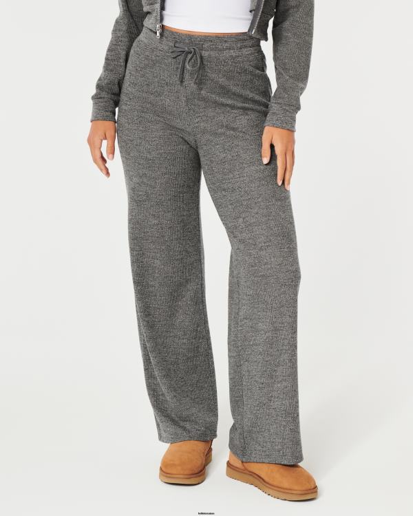 gilly hicks pantalon large confortable à micro-gaufres femmes gris chiné foncé Hollister bas RRRJX785