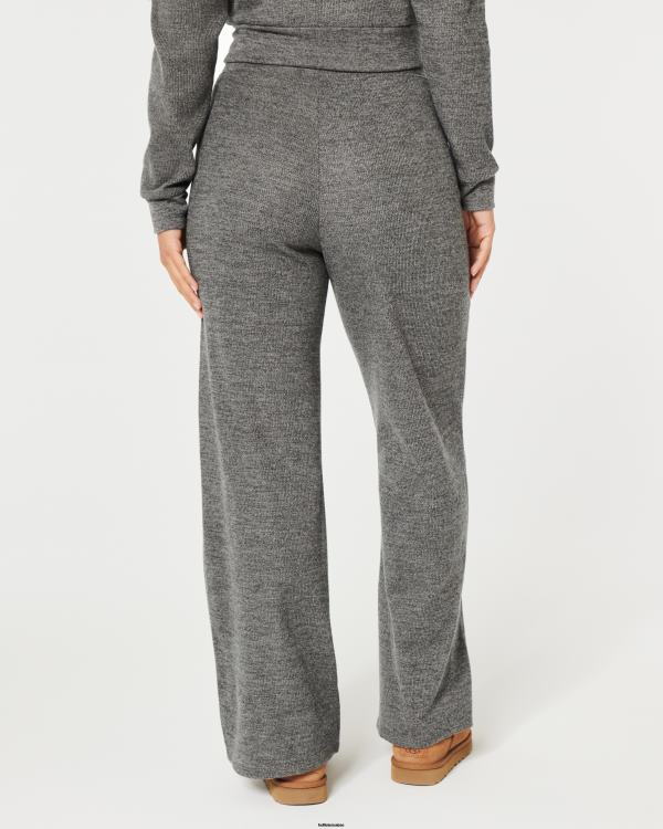 gilly hicks pantalon large confortable à micro-gaufres femmes gris chiné foncé Hollister bas RRRJX785