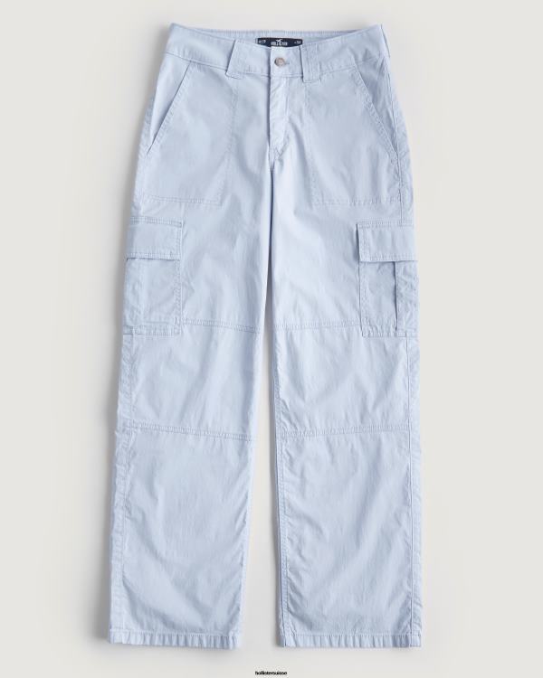 pantalon cargo ample en popeline à taille haute femmes bleu clair Hollister bas RRRJX519