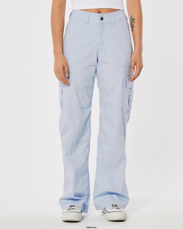 pantalon cargo ample en popeline à taille haute femmes bleu clair Hollister bas RRRJX519