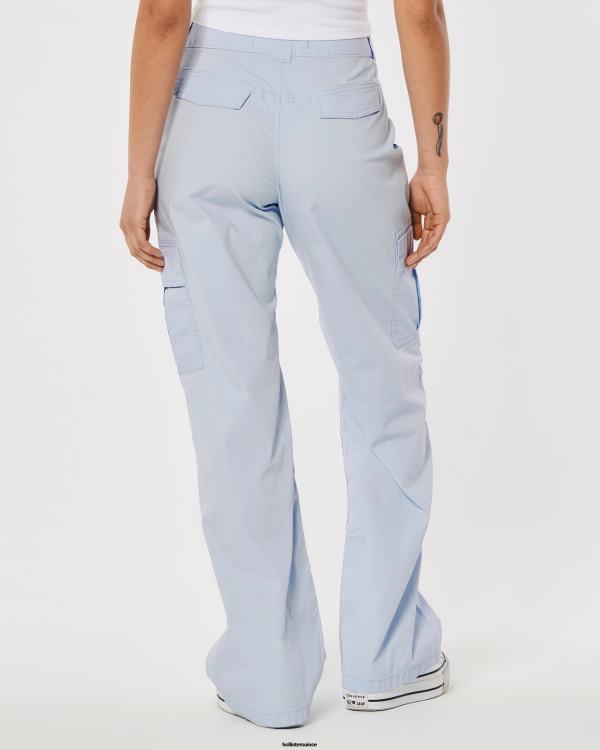 pantalon cargo ample en popeline à taille haute femmes bleu clair Hollister bas RRRJX519