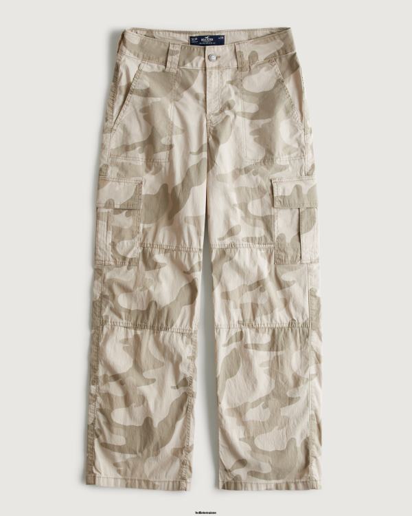 pantalon cargo ample en popeline à taille haute femmes camouflage crème Hollister bas RRRJX581