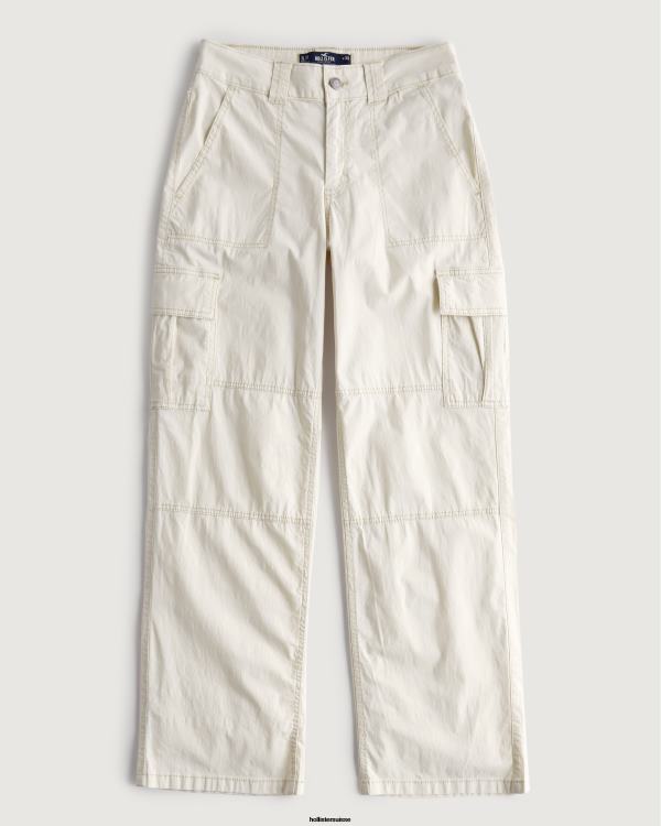 pantalon cargo ample en popeline à taille haute femmes crème Hollister bas RRRJX465