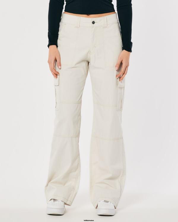 pantalon cargo ample en popeline à taille haute femmes crème Hollister bas RRRJX465