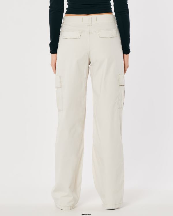 pantalon cargo ample en popeline à taille haute femmes crème Hollister bas RRRJX465