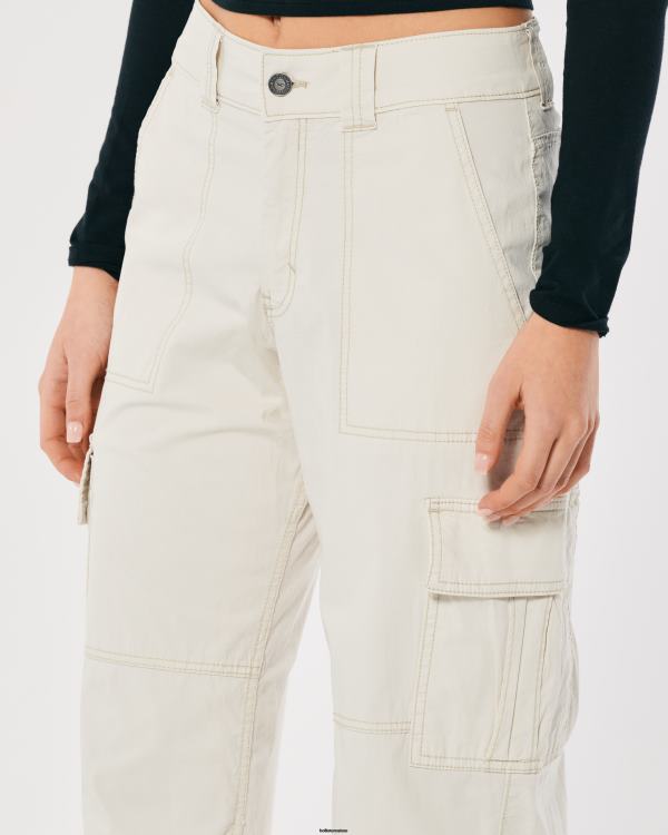 pantalon cargo ample en popeline à taille haute femmes crème Hollister bas RRRJX465