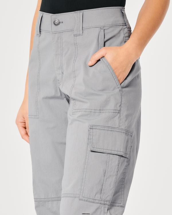 pantalon cargo ample en popeline à taille haute femmes gris Hollister bas RRRJX569