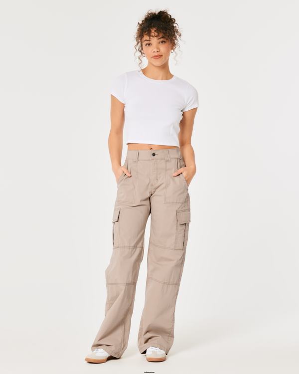 pantalon cargo ample en popeline à taille haute femmes kaki Hollister bas RRRJX674