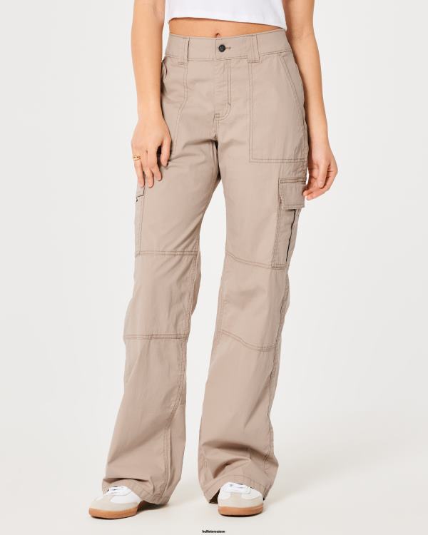 pantalon cargo ample en popeline à taille haute femmes kaki Hollister bas RRRJX674