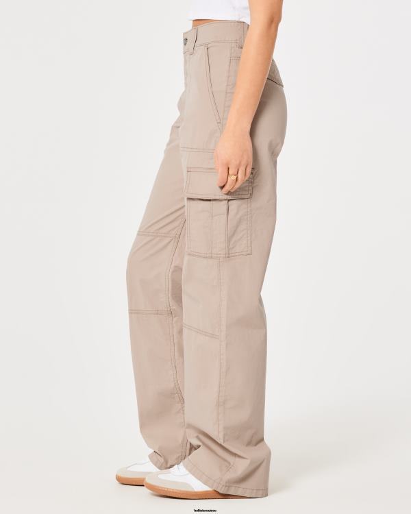pantalon cargo ample en popeline à taille haute femmes kaki Hollister bas RRRJX674