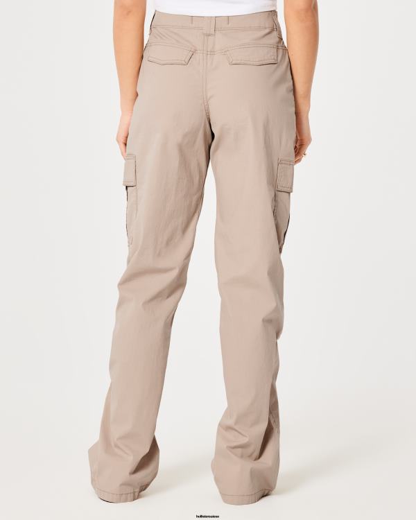 pantalon cargo ample en popeline à taille haute femmes kaki Hollister bas RRRJX674
