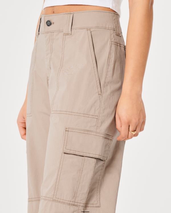 pantalon cargo ample en popeline à taille haute femmes kaki Hollister bas RRRJX674