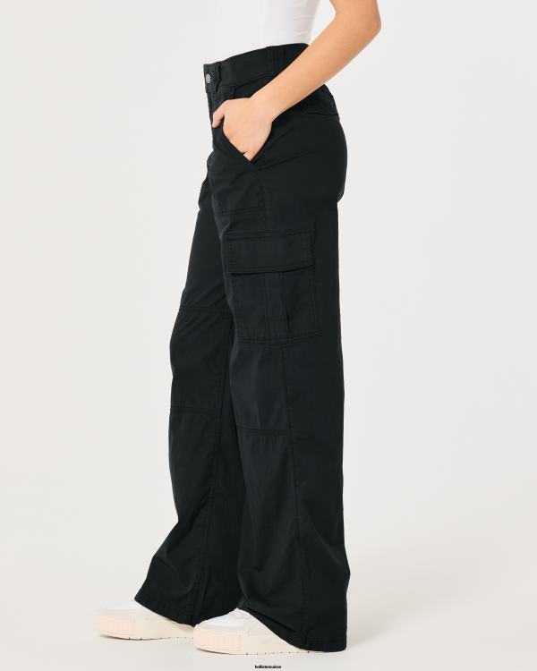 pantalon cargo ample en popeline à taille haute femmes noir Hollister bas RRRJX489