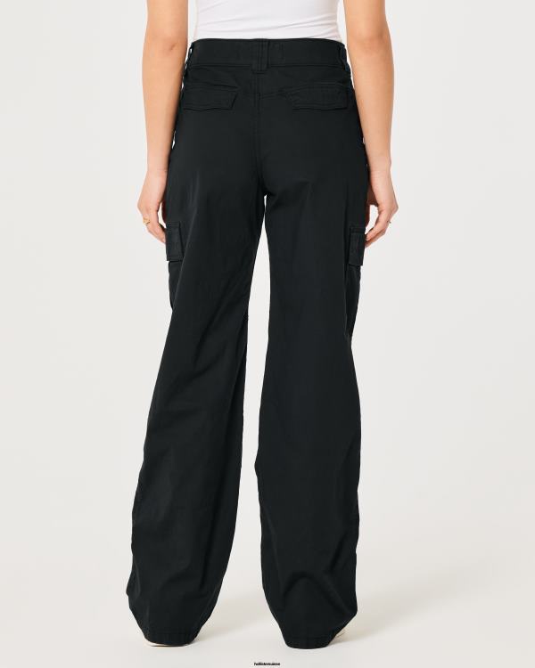pantalon cargo ample en popeline à taille haute femmes noir Hollister bas RRRJX489
