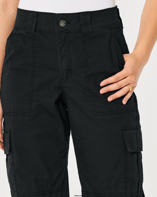 pantalon cargo ample en popeline à taille haute femmes noir Hollister bas RRRJX489