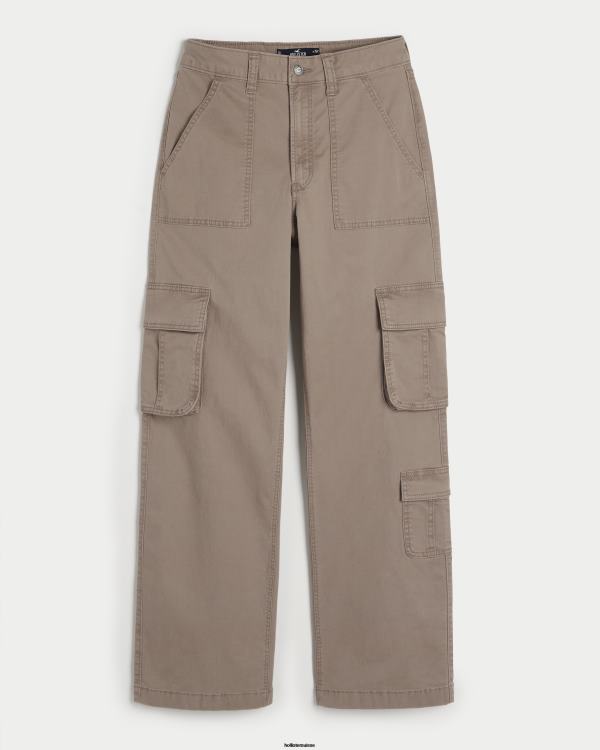 pantalon cargo baggy à 3 poches et taille ultra haute femmes brun clair Hollister bas RRRJX517
