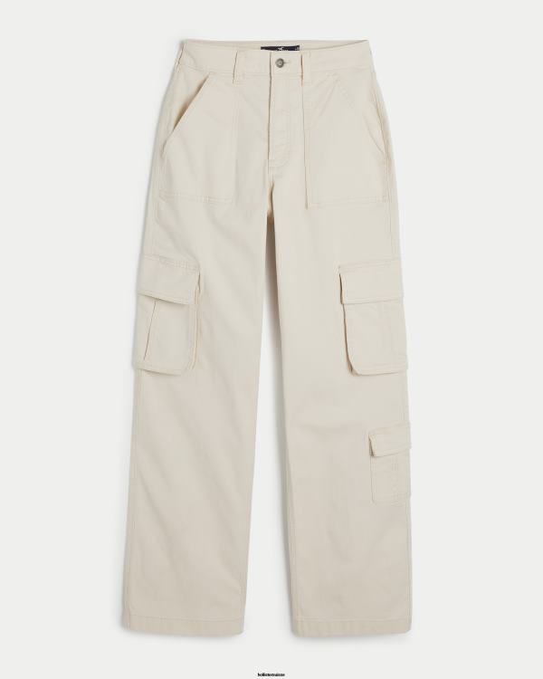 pantalon cargo baggy à 3 poches et taille ultra haute femmes crème Hollister bas RRRJX474