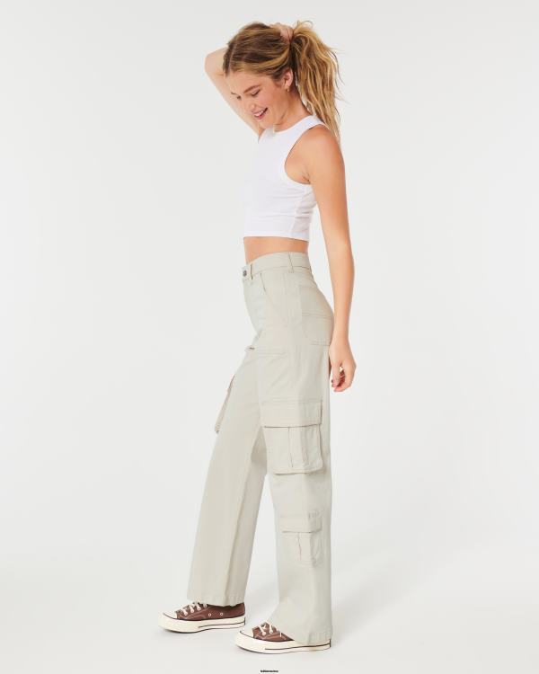 pantalon cargo baggy à 3 poches et taille ultra haute femmes crème Hollister bas RRRJX474